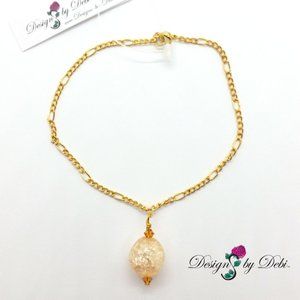 Peach Crackle Glass & Topaz Crystal Anklet